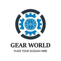 Design-Vorlage für das Gear World-Logo. es gibt Ausrüstung und Welt. Dies ist dood für Geschäft, Industrie, Fabrik, Medien, Land, Ingenieur, Bildung, Medizin usw vektor