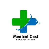 Logo-Design-Vorlage für medizinische Kosten. Es gibt ein medizinisches Symbol und ein Kostenetikett vektor
