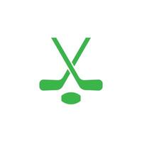 eps10 grünes Vektor-Feldhockey-Symbol oder Logo isoliert auf weißem Hintergrund. gekreuzte Feldhockeyschläger und Ballsymbol in einem einfachen, flachen, trendigen, modernen Stil für Ihr Website-Design und mobile App vektor