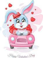 romantisk kort med kanin och hjärtan i de bil vektor