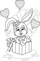 Malseite. ein Hase in einer Geschenkbox, Herzen und Luftballons vektor
