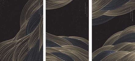 abstrakter Landschaftshintergrund mit Linienmustervektor. japanische wellenvorlage im orientalischen stil. vektor
