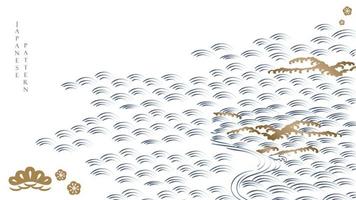 japanischer hintergrund mit wellendekorationsmustervektor des handabgehobenen betrages. asiatische Tradition Kiefer Banner Design mit abstrakten Kunstelementen im Vintage-Stil. vektor