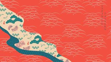 japanischer hintergrund mit asiatischem traditionellem mustervektor. Banner-Design mit natürlichen Symbolen und geometrischen Elementen im Vintage-Stil. vektor