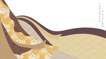 japanischer hintergrund mit pfingstrosenblume mit geometrischem mustervektor. Bandelement mit Liniendekoration im Vintage-Stil. vektor
