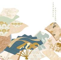 japanisches nahtloses muster mit kranvogelelementvektor. asiatischer hintergrund mit orientalischer dekoration wie handgezeichnetem bonsaibaum und kirschblütenblumenikone im vintage-stil. vektor