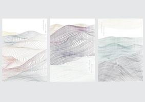 abstrakter Landschaftshintergrund mit japanischem Wellenmustervektor. Bergwald mit abstraktem Linienmuster. Vorlagendesign. vektor
