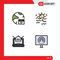 modern uppsättning av 4 fylld linje platt färger och symboler sådan som app soluppgång global himmel bärbar dator redigerbar vektor design element