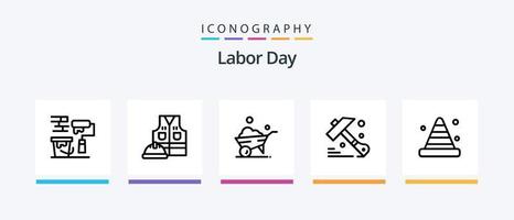 Labor Day Line 5 Icon Pack inklusive Arbeit. Spaten. Bürste. blocker. Planke. kreatives Symboldesign vektor