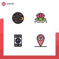 4 thematische Vektor-Fülllinien-Flachfarben und editierbare Symbole der Erdweb-Karnevalsmaske Menschen Herz editierbare Vektordesign-Elemente vektor