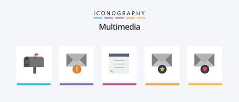 Multimedia Flat 5 Icon Pack inklusive . Post. Botschaft. kreatives Symboldesign vektor