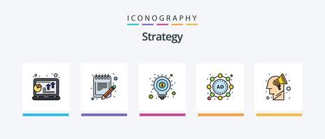 Strategielinie gefüllt 5 Icon Pack inklusive Hülle. Tasche. Strategie Lösung. Analyse. Geschäft. kreatives Symboldesign vektor