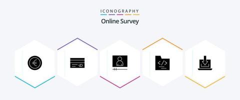 Online-Umfrage 25 Glyphen-Symbolpaket einschließlich Geschäft. Mappe . Kreditkarte. Videoplayer vektor