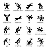 Glyphen-Vektorsymbole für Athleten und Olympische Spiele gesetzt vektor
