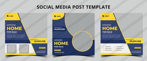 Social-Media-Beitragsvorlage für Immobilien zu Hause, editierbare Social-Media-Banner für Beitragsvorlagen. vektor