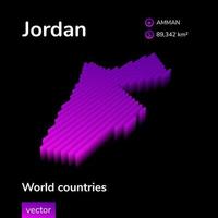 jordanien3d karte. stilisierte isometrische 3D-Vektorkarte von Jordanien in neonvioletten Farben auf schwarzem Hintergrund. geografische Karte, Infografik-Element. vektor