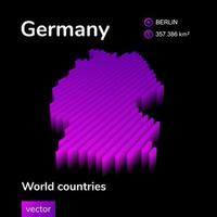 Tyskland 3d Karta. stiliserade neon digital isometrisk randig vektor Karta av Tyskland i violett och rosa färger på de svart bakgrund