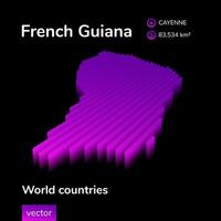 Französisch-Guayana 3D-Karte. stilisierte Neon einfache digitale isometrische gestreifte Vektorkarte ist in violetten Farben auf schwarzem Hintergrund. Bildungsbanner
