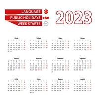 Kalender 2023 in türkischer Sprache mit Feiertagen das Land Türkei im Jahr 2023. vektor