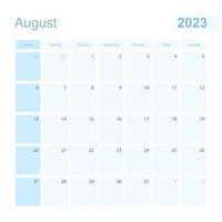2023 augusti vägg planerare i blå Färg, vecka börjar på söndag. vektor