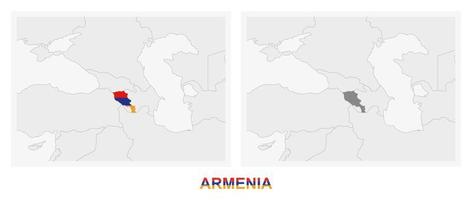 två versioner av de Karta av armenien, med de flagga av armenia och markerad i mörk grå. vektor