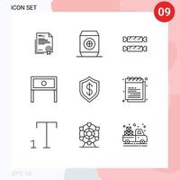 Aktienvektor-Icon-Paket mit 9 Zeilenzeichen und Symbolen für bearbeitbare Vektordesign-Elemente für den Tischhaushalt, weiches Zuhause, Urlaub vektor