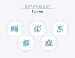 Geschäft blau Icon Pack 5 Icon-Design. Kasse. Teilen. Aktentasche. Soziales Netzwerk. Verbindungen vektor