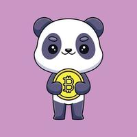 niedlicher panda, der bitcoin hält vektor