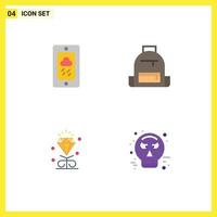 Stock Vector Icon Pack mit 4 Zeilenzeichen und Symbolen für mobile Diamond Rainy Camping Heart editierbare Vektordesign-Elemente