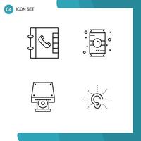 linje packa av 4 universell symboler av kontakter data lagring sockerrör mjuk dryck medvetenhet redigerbar vektor design element