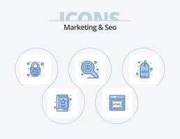 Marketing und SEO Blue Icon Pack 5 Icon Design. SEO-Tag. Abzeichen. Sicherheit. seo. Markt vektor