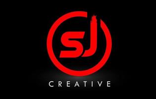 Logo-Design mit rotem sj-Bürstenbuchstaben. kreative gebürstete Buchstaben Symbol Logo. vektor