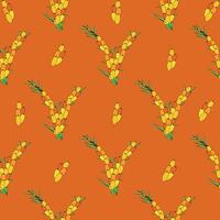 Sanddorn nahtloses Muster. Zweige mit Beeren und Blättern. Vorlage mit orangefarbenen frischen Beeren für Tapeten vektor