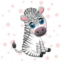 söt tecknad serie zebra är Sammanträde och vinka dess svans. barns karaktär vektor
