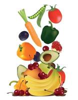 große Auswahl an Obst, Beeren und Gemüse vektor