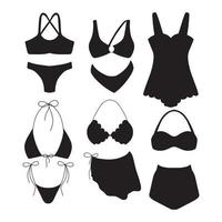 vektor illustration grafik uppsättning av annorlunda silhuetter bikini badkläder ikoner klistermärken semester