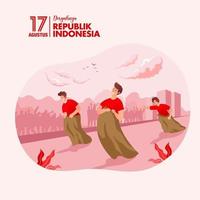 grußkarte zum indonesischen unabhängigkeitstag mit traditionellem spielkonzeptillustrationsdruck vektor