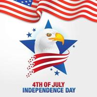 4. Juli. Happy Independence Day of America Hintergrund mit wehender Flagge und Weißkopfseeadler vektor