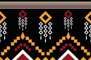 thnisches Stoffmuster im geometrischen Stil. Sarong aztekisches ethnisches orientalisches Muster traditioneller dunkler schwarzer Hintergrund. abstrakt, vektor, illustration. Verwendung für Textur, Kleidung, Verpackung, Dekoration, Teppich. vektor