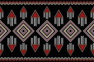 thnisches Stoffmuster im geometrischen Stil. Sarong aztekisches ethnisches orientalisches Muster traditioneller dunkler schwarzer Hintergrund. abstrakt, vektor, illustration. Verwendung für Textur, Kleidung, Verpackung, Dekoration, Teppich. vektor