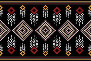 thnisches Stoffmuster im geometrischen Stil. Sarong aztekisches ethnisches orientalisches Muster traditioneller dunkler schwarzer Hintergrund. abstrakt, vektor, illustration. Verwendung für Textur, Kleidung, Verpackung, Dekoration, Teppich. vektor