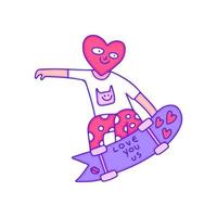hype kärlek karaktär freestyle med skateboard, illustration för t-shirt, klistermärke, eller kläder handelsvaror. med modern pop- konst. vektor