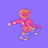 Hype-Kürbis-Charakter-Freestyle mit Skateboard, Illustration für T-Shirt, Aufkleber oder Bekleidungswaren. mit moderner Pop-Art. vektor