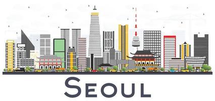 seoul korea city skyline mit farbigen gebäuden isoliert auf weißem hintergrund. vektor