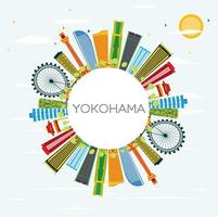 yokohama-skyline mit farbgebäuden, blauem himmel und kopierraum. vektor