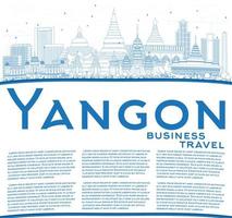 umriss die skyline von yangon mit blauen gebäuden und kopierraum. vektor