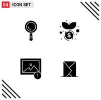 Stock Vector Icon Pack mit 4 Zeilenzeichen und Symbolen für die Suche, E-Mail-Dollar-Warnung, E-Mail, editierbare Vektordesign-Elemente