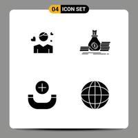 Gruppe von 4 soliden Glyphen Zeichen und Symbolen für Mann Geld Person Tasche neue editierbare Vektordesign-Elemente vektor