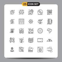 Aktienvektor-Icon-Pack mit 25 Zeilenzeichen und Symbolen für bearbeitbare Vektordesign-Elemente für Eigentumsmusik gefährliche Mediennetzwerke vektor