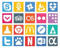 20 Social Media Icon Pack inklusive Safari Chrome Travel Player VLC vektor